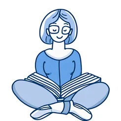 Free book club clipart of a woman in blue reading